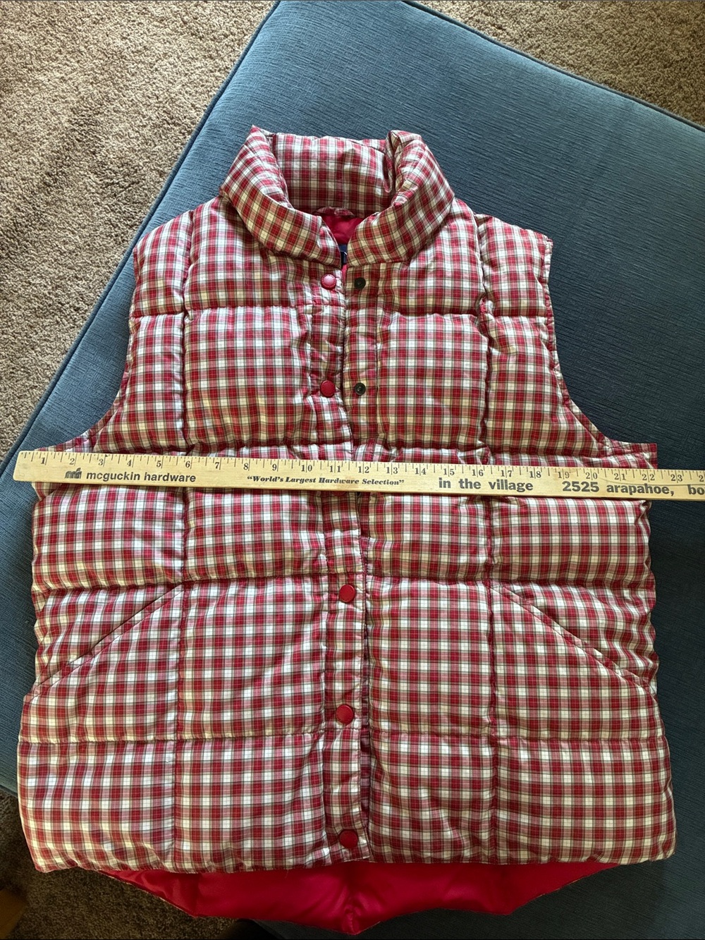Lands' End Women’s Red down plaid vest L - Picture 4 of 9